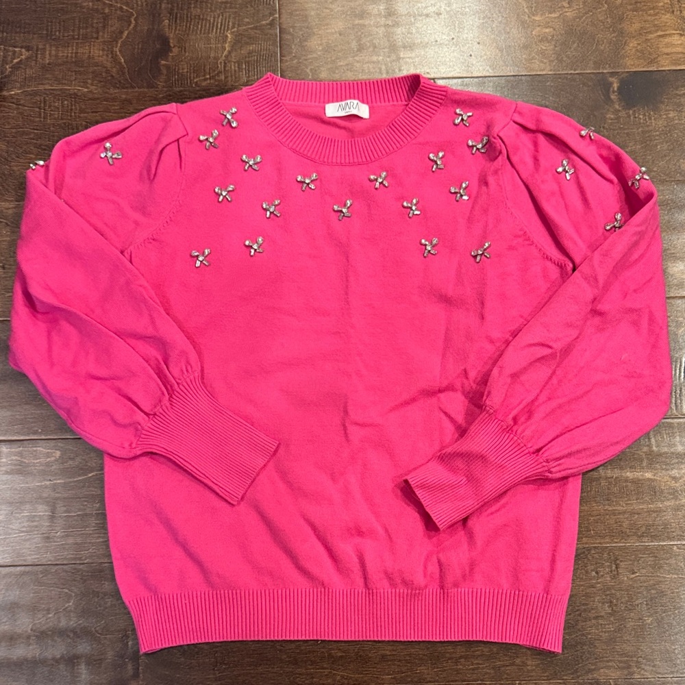 Avara pink sweater with crystal embellishments